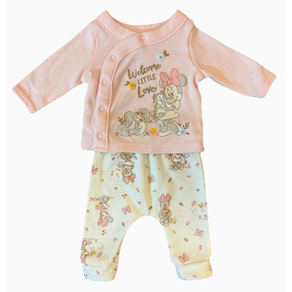 Disney Baby Minnie Mouse Girl Preemie Outfit 2 Piece Set Pink Pants Shirt